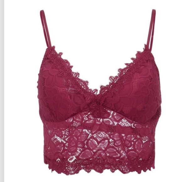 Sexy 🔥 Deep V Lace Bra Bralette Crop Top Red S/M - Picture 2 of 6